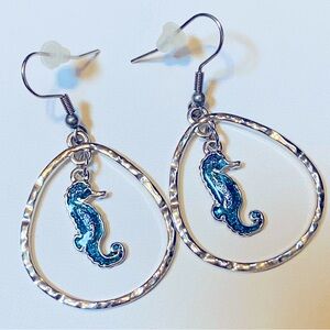 Silver Seahorse Hoop Earrings